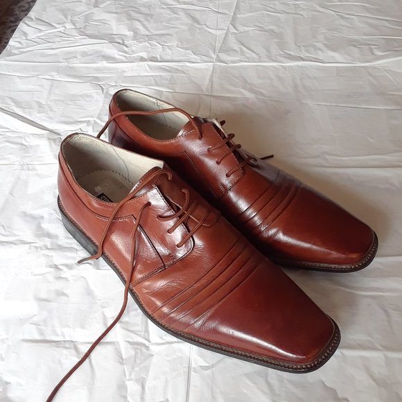 Stacy Adams Leather Oxford Mens Dress Shoe Cognac Brown Size 11.5